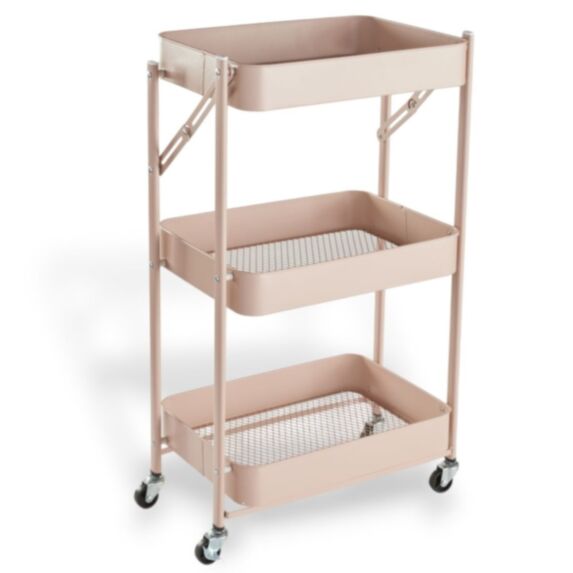 Desserte à roulette 3 niveaux métal rose sur pied - UTILITY