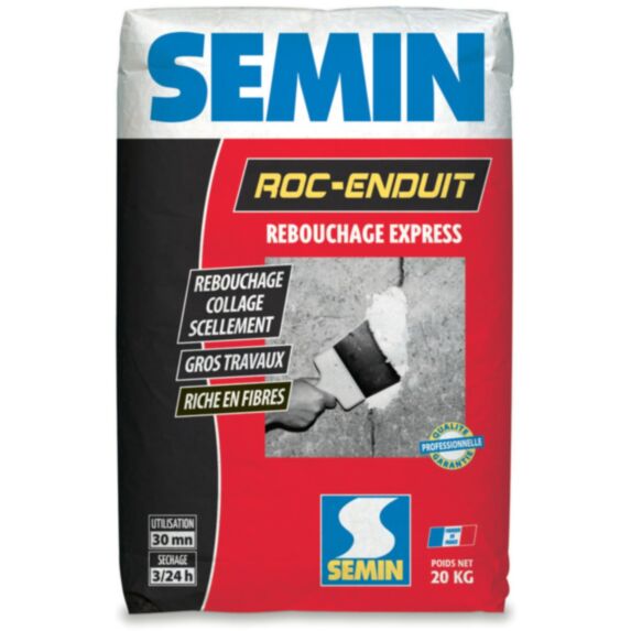 Enduit de rebouchage intérieur express gros travaux sac 20 kg - SEMIN