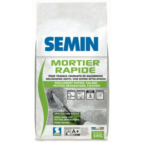 Mortier rapide sac 5kg blanc - SEMIN