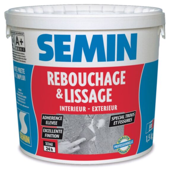 Enduit de rebouchage et lissage intérieur/extérieur en pâte 1,5 kg - SEMIN
