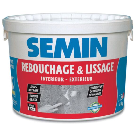 Enduit de rebouchage et lissage intérieur/extérieur en pâte 4 kg - SEMIN
