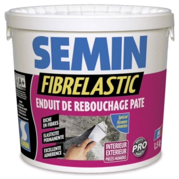 Enduit de rebouchage Fibrelastic intérieur/extérieur pièces humides en pâte 1,5 kg - SEMIN