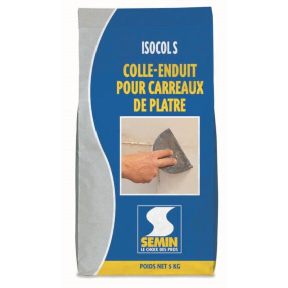 Colle-enduit pour carreaux de plâtre Isocol super, sac 5 kg - SEMIN