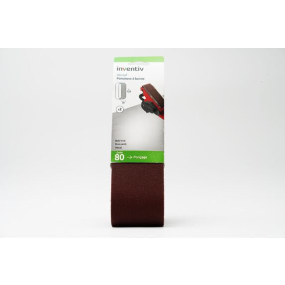 2 bandes abrasif ponceuse à bande 75x533mm Grain 80 - INVENTIV