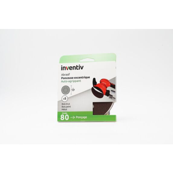 5 disques de ponçage 8 trous Ø125mm grains 80 - INVENTIV