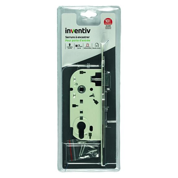 Boîtier serrure encastrée 40mm réversible pour porte d'entrée - INVENTIV