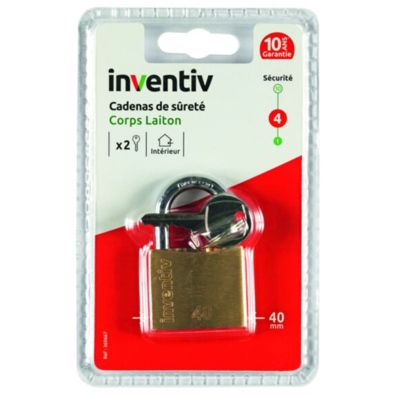 Cadenas laiton 40mm 2 clés - INVENTIV
