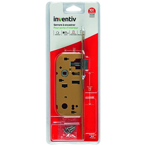 Serrure à encastrer porte sans fermeture axe 40mm - INVENTIV