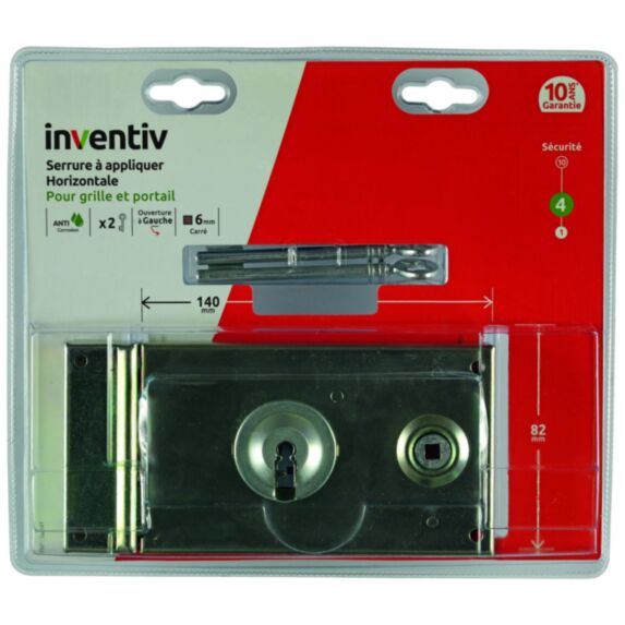 Serrure applique monopoint zinguee 140x80mm gauche 2 clés - INVENTIV