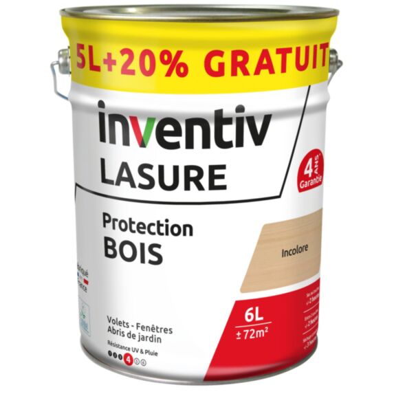 Lasure 4 ans chêne moyen 5 L+20% - INVENTIV