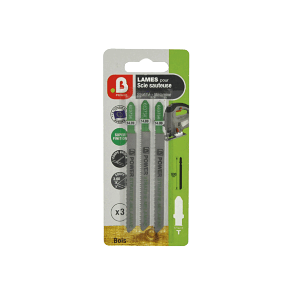 3 lames scie sauteuse en T stratifié et melaminé - B POWER