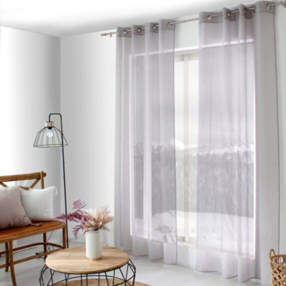 Voilage uni micro imprimé Clara 140 x 240 cm gris - DECOSTARS