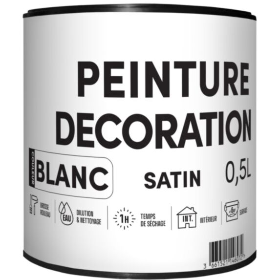 Peinture TDP acrylique décoration intérieur blanc satin 0,5 L - RECA
