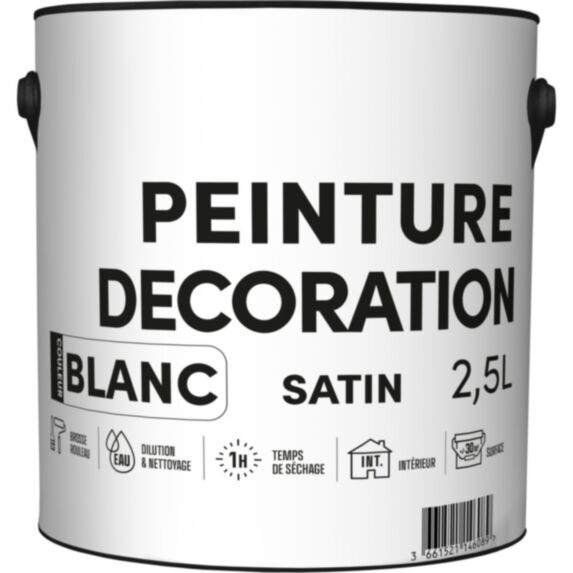 Peinture TDP acrylique décoration intérieur blanc satin 2,5 L - RECA