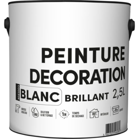 Peinture TDP acrylique décoration intérieur blanc brillant 2,5 L - RECA