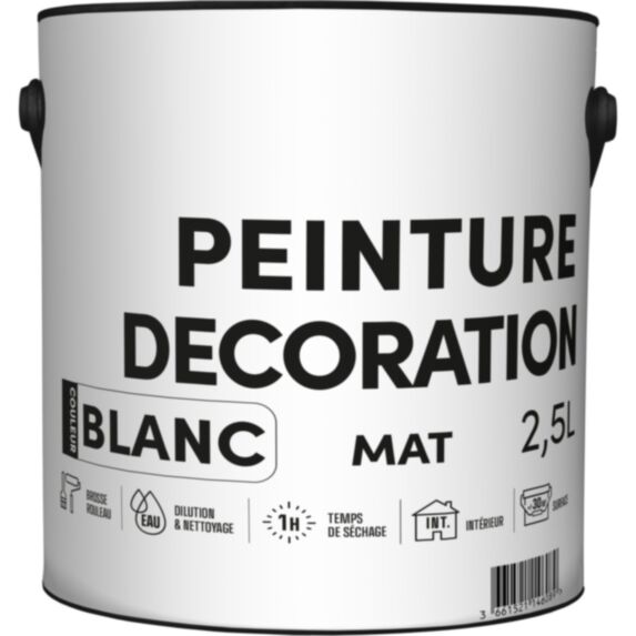 Peinture TDP acrylique décoration intérieur blanc mat 2,5 L - RECA