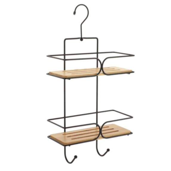 Serviteur fil métal 2 étagères bambou noir 25x11x50cm - TENDANCE