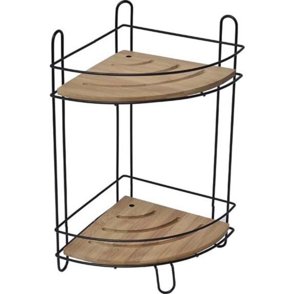 Etagère d'angle fil métal/bambou 2 niveaux noir