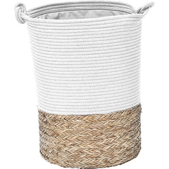 Panier à linge coton ronde 50x37cm blanc naturel - TENDANCE