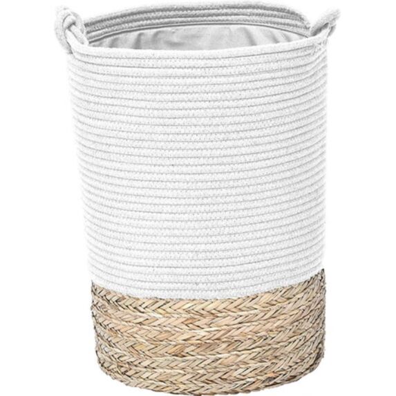 Panier à linge ronde coton 45x33,5cm blanc naturel - TENDANCE