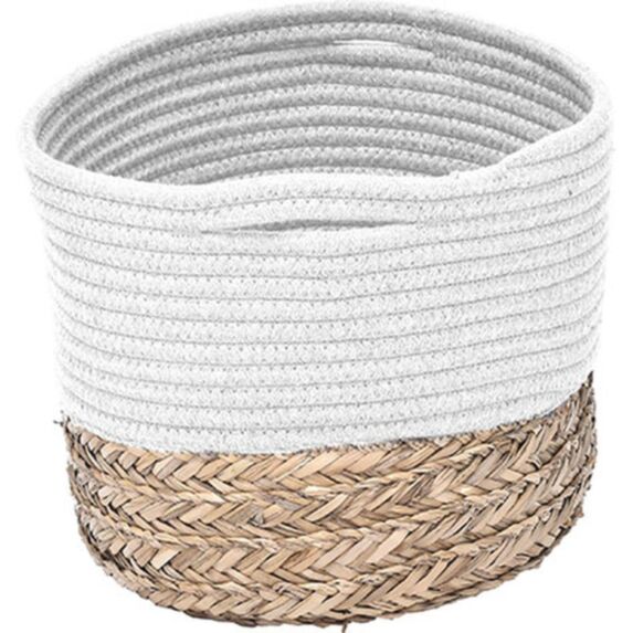 Corbeille ovale coton matière végétale blanc/naturel 32x25x20cm - TENDANCE