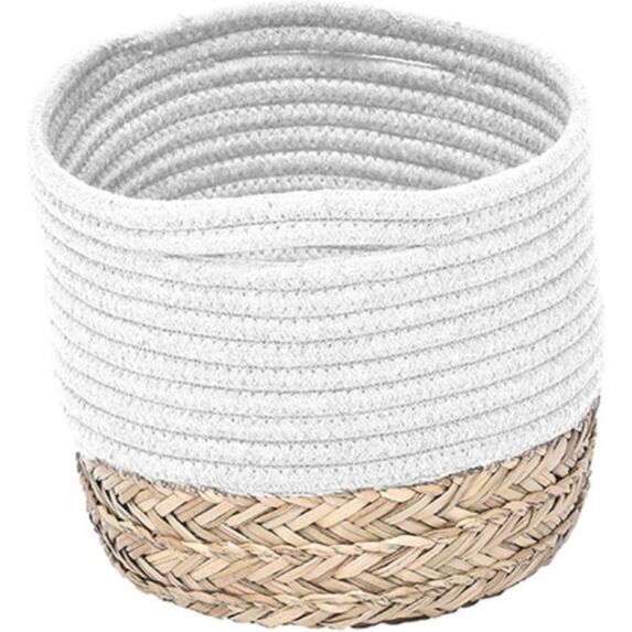 Corbeille ovale coton matière végétale naturel/blanc 30x22x17cm - TENDANCE