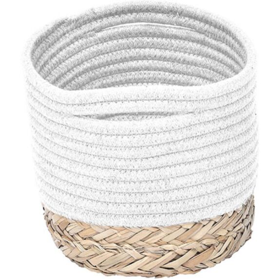 Corbeille ovale coton/matière végétale blanc/naturel 25x20x16cm - TENDANCE