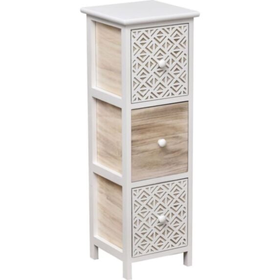 Meuble bas 3 tiroirs paulownia MDF 25x25x77cm blanc/naturel - TENDANCE