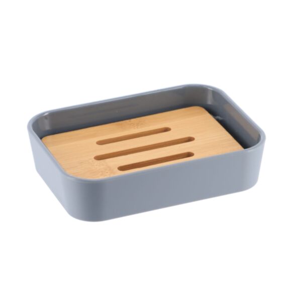 Porte savon caoutchouc + thermoplastique et bambou gris