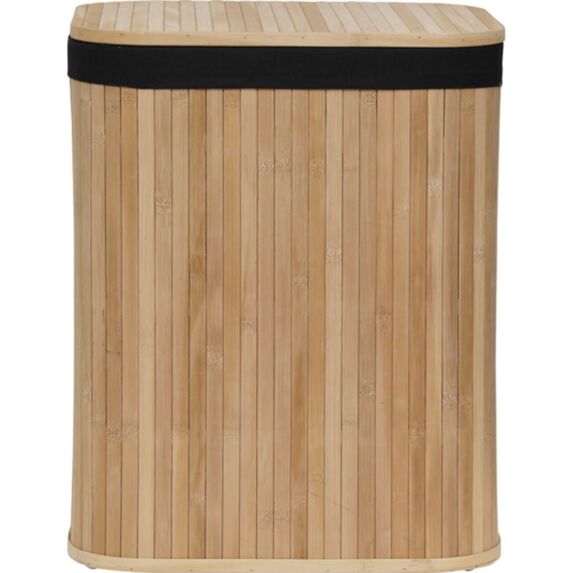 Panier à linge rectangulaire bambou tissu noir 43,5x34,5x54cm - TENDANCE