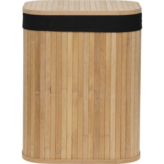 Panier à linge rectangulaire Bambou Tissu noir 36,5x28,5x47cm - TENDANCE