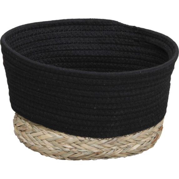 Corbeille ovale coton matière végétale noir/naturel 25x20x16cm - TENDANCE