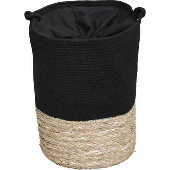 Panier à linge ronde coton 50x37cm noir naturel - TENDANCE