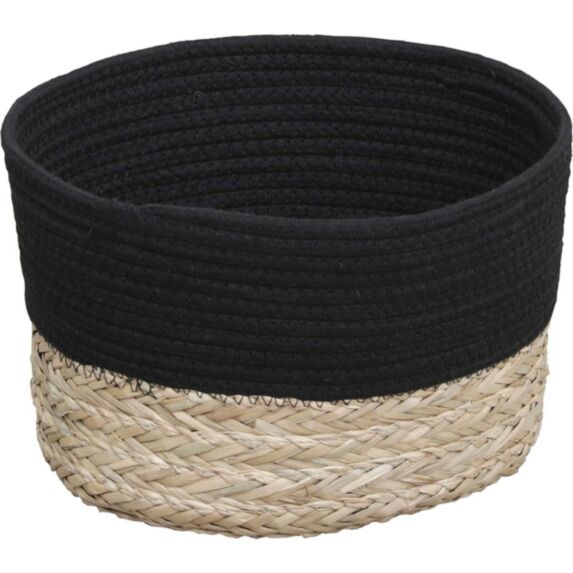 Corbeille Ovale coton matière végétale Noir/Naturel 32x25x25cm - TENDANCE