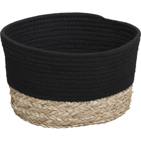 Corbeille Ovale coton/matière végétale noir/naturel 30x22x17cm - TENDANCE