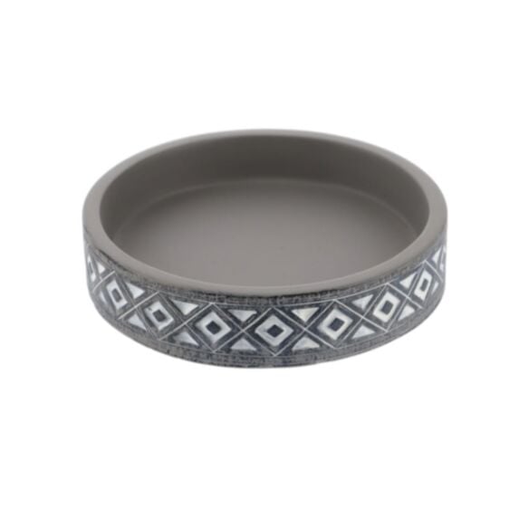 Porte savon ciment Ø10x2cm gris décor géométrique - TENDANCE