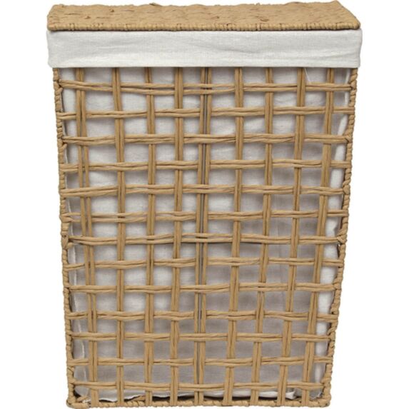 Panier à linge bambou tressée naturel tissu lin 44x30,5x56cm - TENDANCE