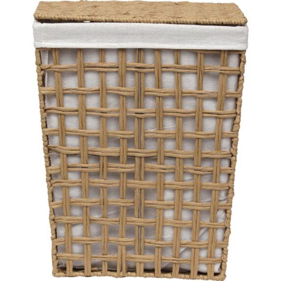 Panier à linge Bambou Tressée rectangulaire 38x26x48cm Naturel/Tissu lin - TENDANCE