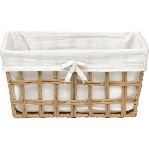 Panier à linge rectangulaire Bambou Tressée 35x28x17cm Naturel/Tissu lin - TENDANCE