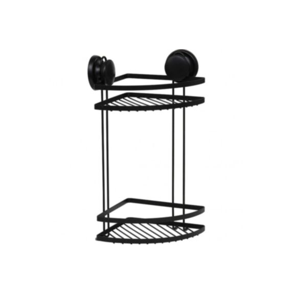 Étagère d'angle fil métal 2 niveaux à ventouses noir - TENDANCE