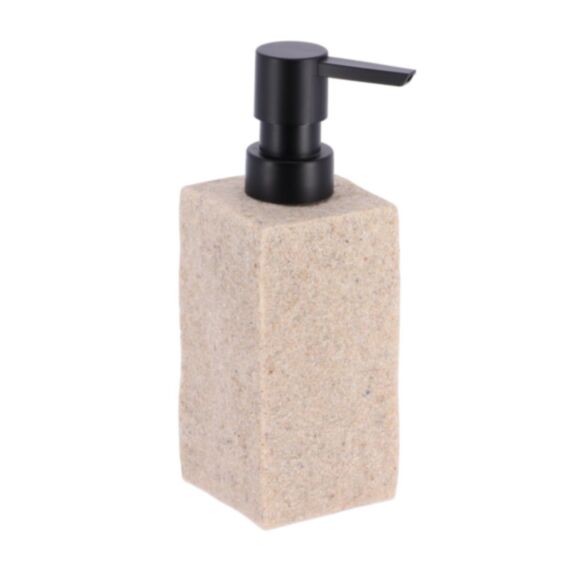 Distributeur à savon carré effet pierre polyrésine naturel 260 mL - TENDANCE