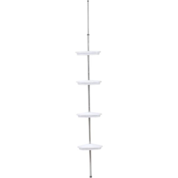 Colonne téléscopique 4 étagères aluminium/plastique blanc - TENDANCE