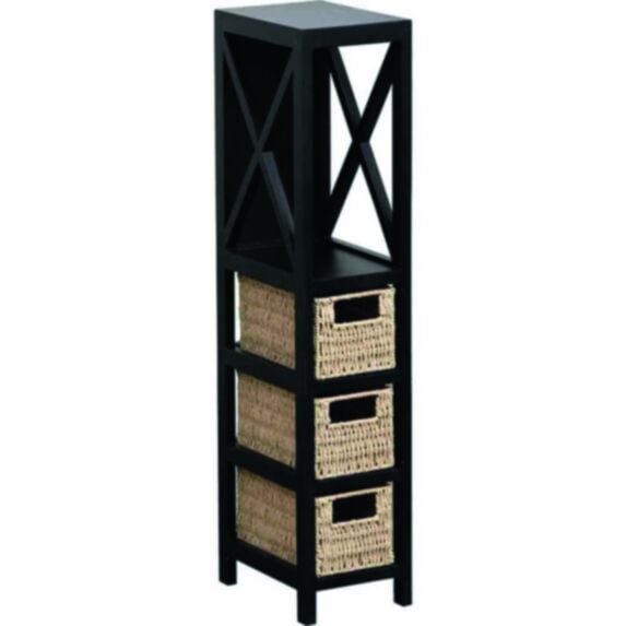 Meuble MDF 1 étagère + 3 paniers tressés naturel/noir- TENDANCE
