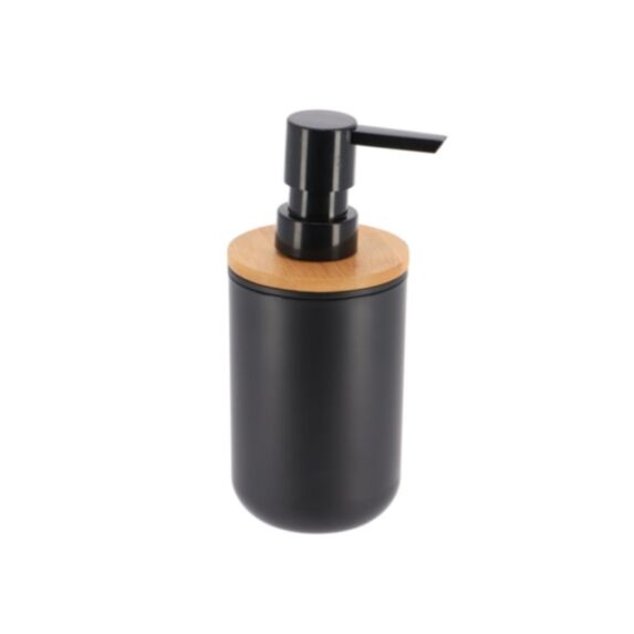 Distributeur à savon plastique bambou Ø7,2x16cm noir/bambou - TENDANCE