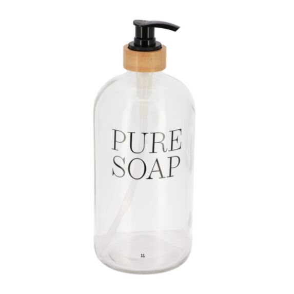Distributeur de savon Verre Bambou Transparent 1L - TENDANCE