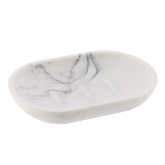 Porte savon polyrésine effet marbre 13,2x9,3x2,2cm blanc - TENDANCE