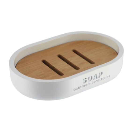 Porte-savon polyrésine bambou/blanc - TENDANCE