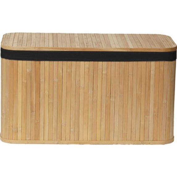 Malle rectangulaire Bambou Tissu lin noir 66,5x29x38cm - TENDANCE