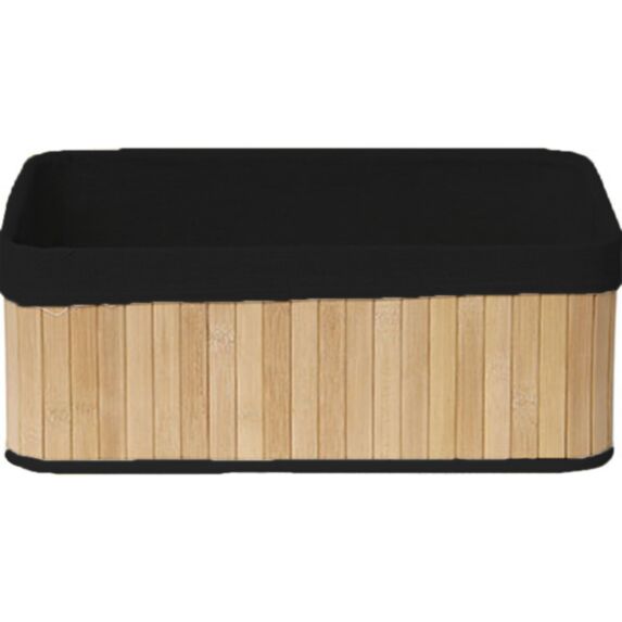 Panier rectangulaire Bambou Tissu lin noir 38x26x14,5cm - TENDANCE