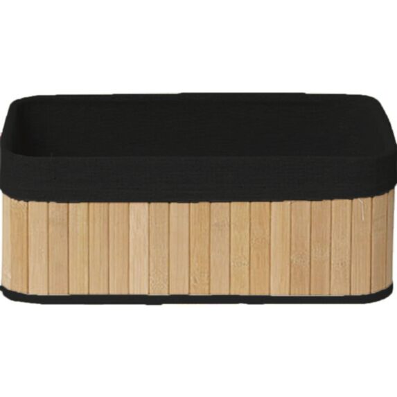 Panier rectangulaire bambou tissu lin noir 33,5x22x13cm - TENDANCE